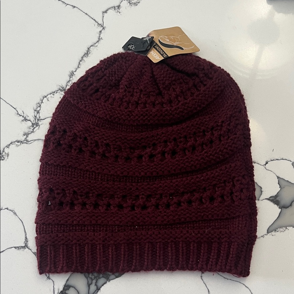 Ardene Deep Red Slouchy Knit Beanie, One Size